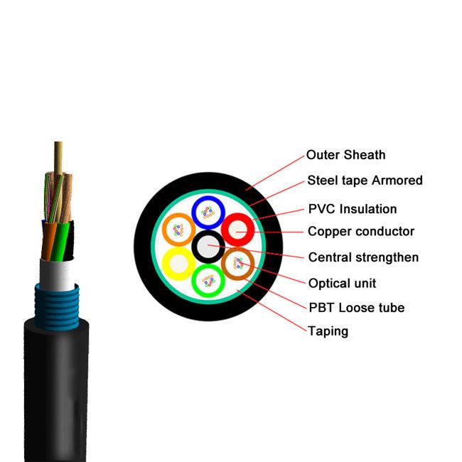 Câble composé de puissance optique avec le cable électrique hybride en acier de fibre des terminaux graphiques GDTA de bande 12 24 NOYAUX 1